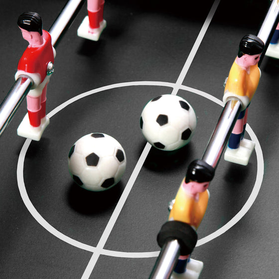 Close-up of 2 soccer balls that come with the E-Jet Games Table Top Foosball Game