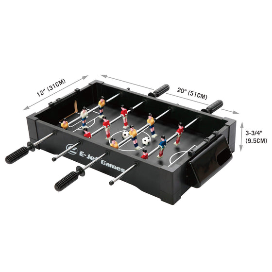 Dimensions Infographic for the E-Jet Games Table Top Foosball Game