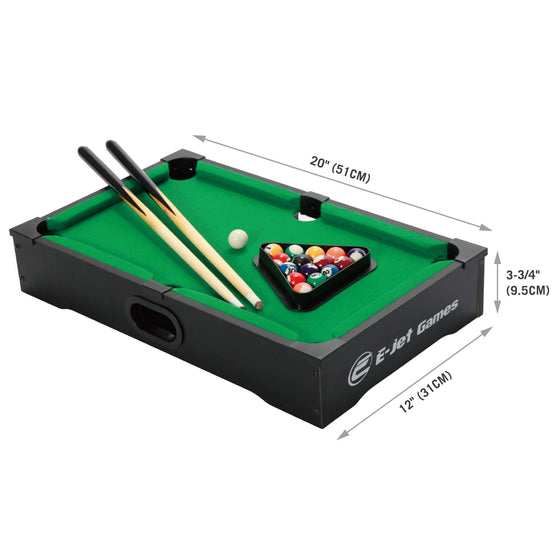 Dimensions infographic for the E-Jet Games Table Top Billiard Game